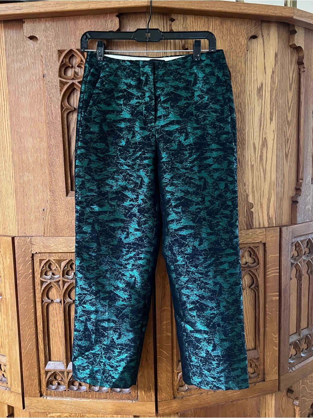 J. Crew Teal and Black Textured Cropped Pants